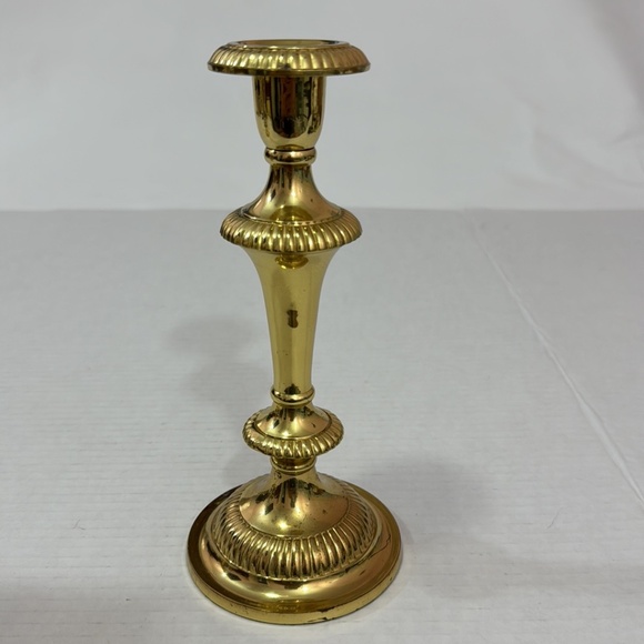Vtg Lacquered Brass Tall Candlestick Taper Candle Holder Andrea By Sadek India - Picture 1 of 10